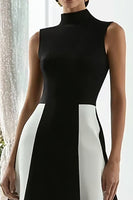 Load image into Gallery viewer, Black and White A Line High Neck Patchwork Long Formal Dress