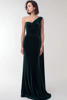 Load image into Gallery viewer, Dark Green Mermaid One Shoulder Velvet Long Holiday Party Dress