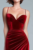 Load image into Gallery viewer, Burgundy Mermaid Velvet Maxi Holiday Party Dress with Slit