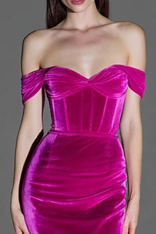 Fuchsia Mermaid Corset Maxi Velvet Evening Dress