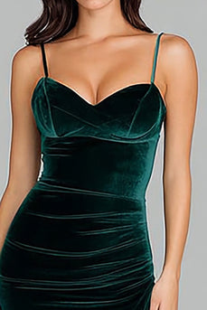 Dark Green Long Spaghetti Straps Velvet Formal Dress with Slit