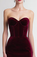 Load image into Gallery viewer, Burgundy Sweetheart Sheath Midi Velvet Corset Holiday Party Dress