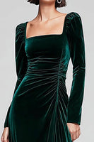 Load image into Gallery viewer, Dark Green Velvet Square Neck Sheath Long Sleeves Holiday Party Dress with Slit