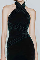 Load image into Gallery viewer, Dark Green Mermaid Halter Velvet Long Holiday Party Dress