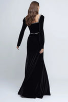 Load image into Gallery viewer, Sparkly Black Long Sleeves Velvet Holiday Party Dress with Beading