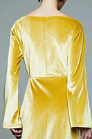 Load image into Gallery viewer, Yellow Long A Line Velvet Holiday Party Dress with Sleeves