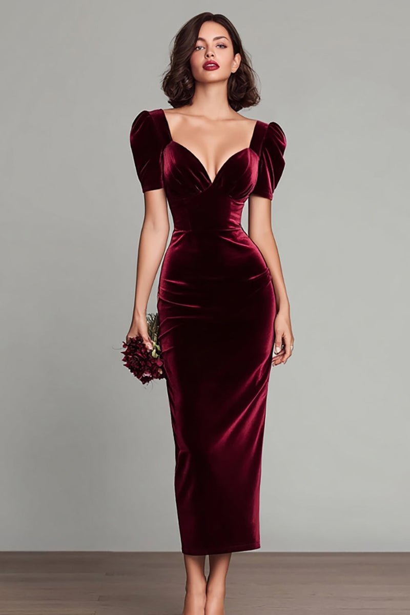 Load image into Gallery viewer, Burgundy Sheath Maxi Velvet Holiday Party Dress