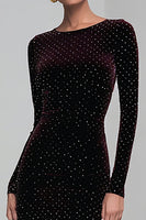 Load image into Gallery viewer, Coffee Mermaid Long Velvet Holiday Party Dress with Sleeves