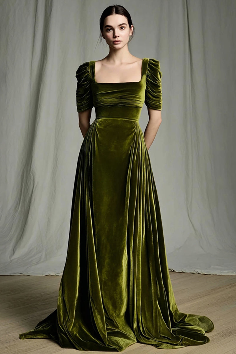 Load image into Gallery viewer, Olive A Line Velvet Square Neck Long Holiday Party Dress with Sleeves