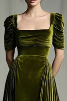 Load image into Gallery viewer, Olive A Line Velvet Square Neck Long Holiday Party Dress with Sleeves