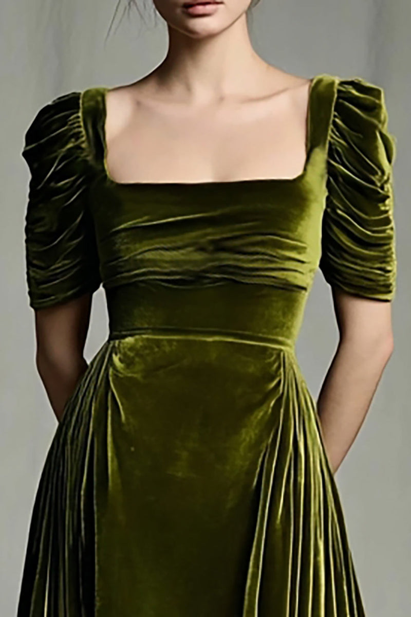 Load image into Gallery viewer, Olive A Line Velvet Square Neck Long Holiday Party Dress with Sleeves