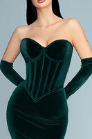 Load image into Gallery viewer, Dark Green Velvet Mermaid Long Corset Holiday Party Dress