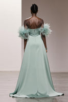 Load image into Gallery viewer, Mint Green Satin Strapless Mermaid Long Formal Dress