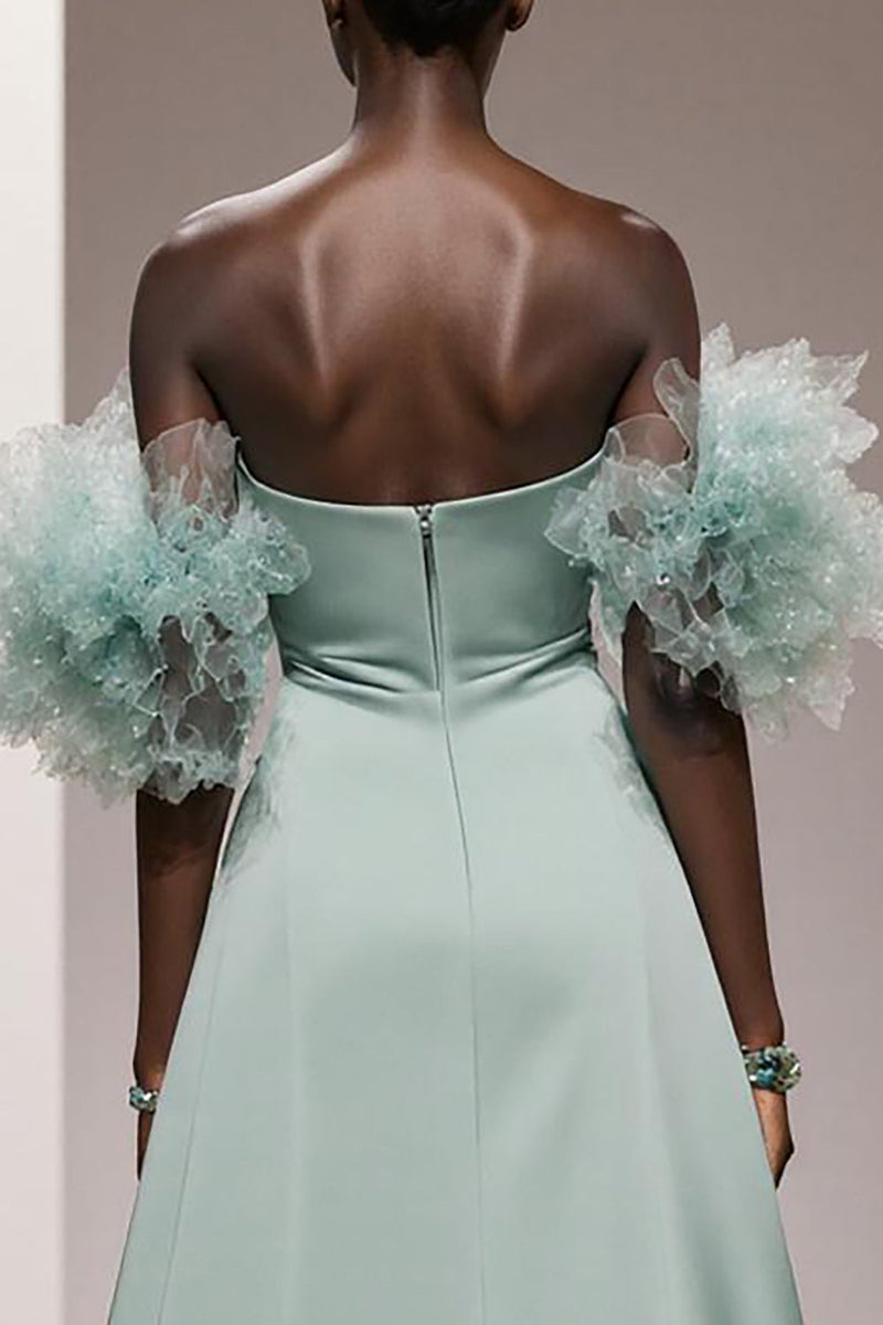 Load image into Gallery viewer, Mint Green Satin Strapless Mermaid Long Formal Dress