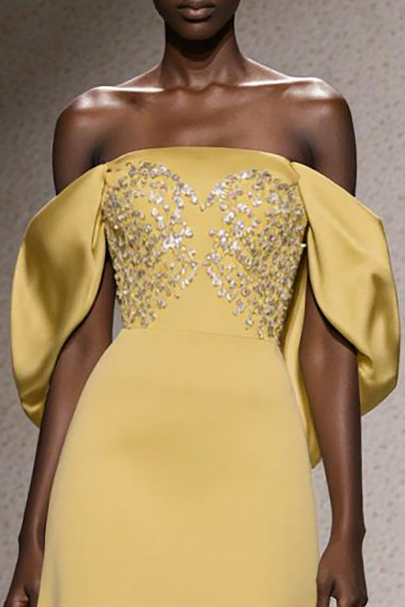 Load image into Gallery viewer, Sparkly Daffodil Mermaid Off the Shoulder Long Pageant Dress with Sequins