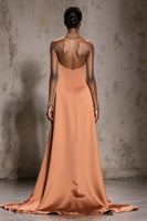 Load image into Gallery viewer, Sparkly Orange Satin Halter Mermaid Long Pageant Dress with Beading
