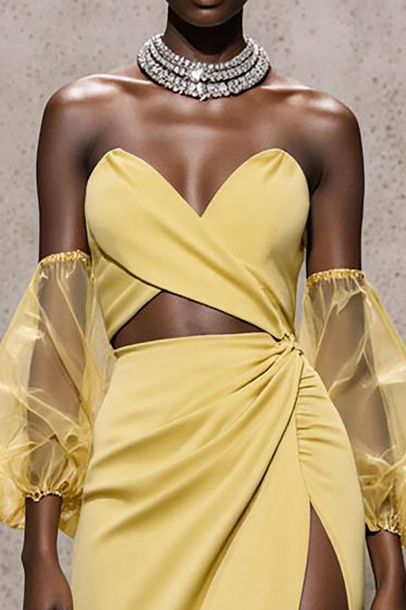 Load image into Gallery viewer, Daffodil Satin Sweetheart Mermaid Long Formal Dress with Sleeves