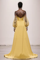 Load image into Gallery viewer, Daffodil Satin Strapless Ruched Mermaid Long Pageant Dress with Sleeves