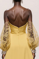 Load image into Gallery viewer, Daffodil Satin Strapless Ruched Mermaid Long Pageant Dress with Sleeves