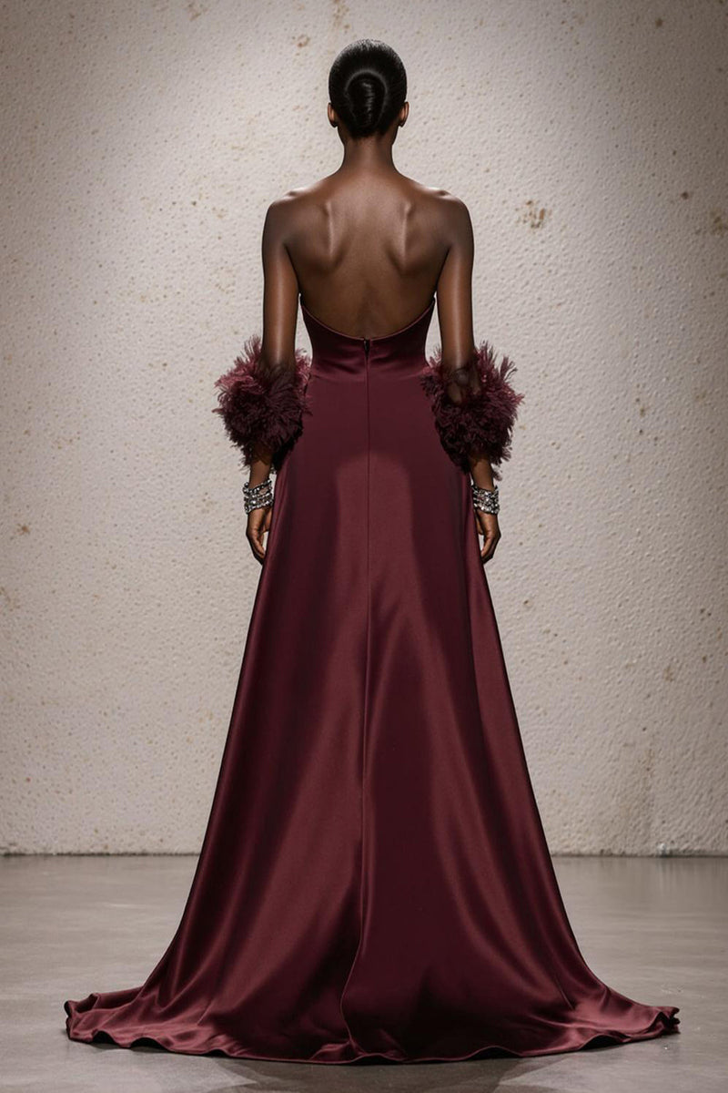 Load image into Gallery viewer, Burgundy Satin Sweetheart Ruched Mermaid Long Formal Dress