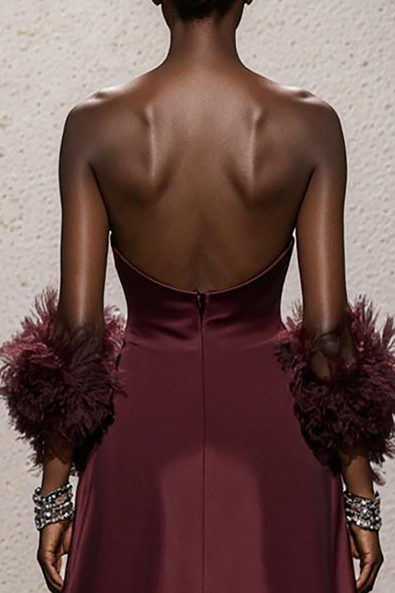 Load image into Gallery viewer, Burgundy Satin Sweetheart Ruched Mermaid Long Formal Dress