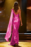 Load image into Gallery viewer, Sparkly Gold Mermaid Long Sequin Pageant Dress with Side Cape