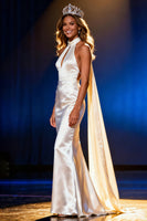 Load image into Gallery viewer, White Halter Mermaid Satin Long Pageant Dress with Cape