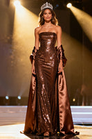 Load image into Gallery viewer, Sparkly Coffee Mermaid Sequin Long Pageant Dress with Shawl