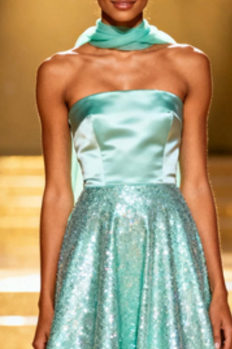 Load image into Gallery viewer, Sparkly Mint Green Strapless A Line Long Sequin Pageant Dress