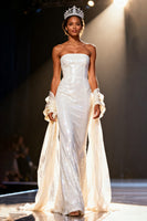 Load image into Gallery viewer, Sparkly White Mermaid Strapless Sequins Long Pageant Dress