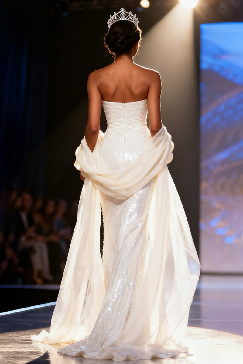 Load image into Gallery viewer, Sparkly White Mermaid Strapless Sequins Long Pageant Dress