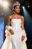 Load image into Gallery viewer, Sparkly White Mermaid Strapless Sequins Long Pageant Dress