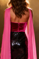 Load image into Gallery viewer, Sparkly Black and Pink Neck Scarf Sequins Sweetheart Mermaid Long Pageant Dress with Slit