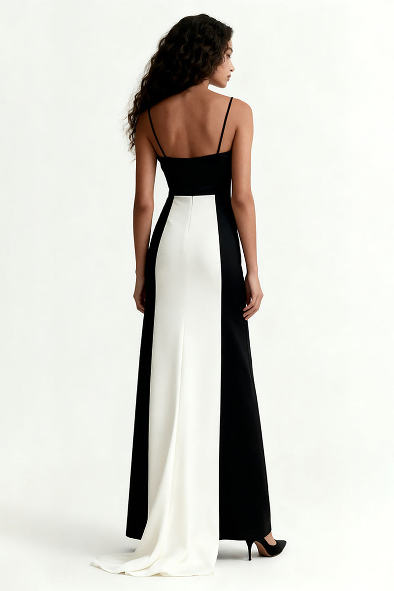 Load image into Gallery viewer, Black and White Spaghetti Straps Patchwork Long Formal Dress