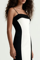 Load image into Gallery viewer, Black and White Spaghetti Straps Patchwork Long Formal Dress