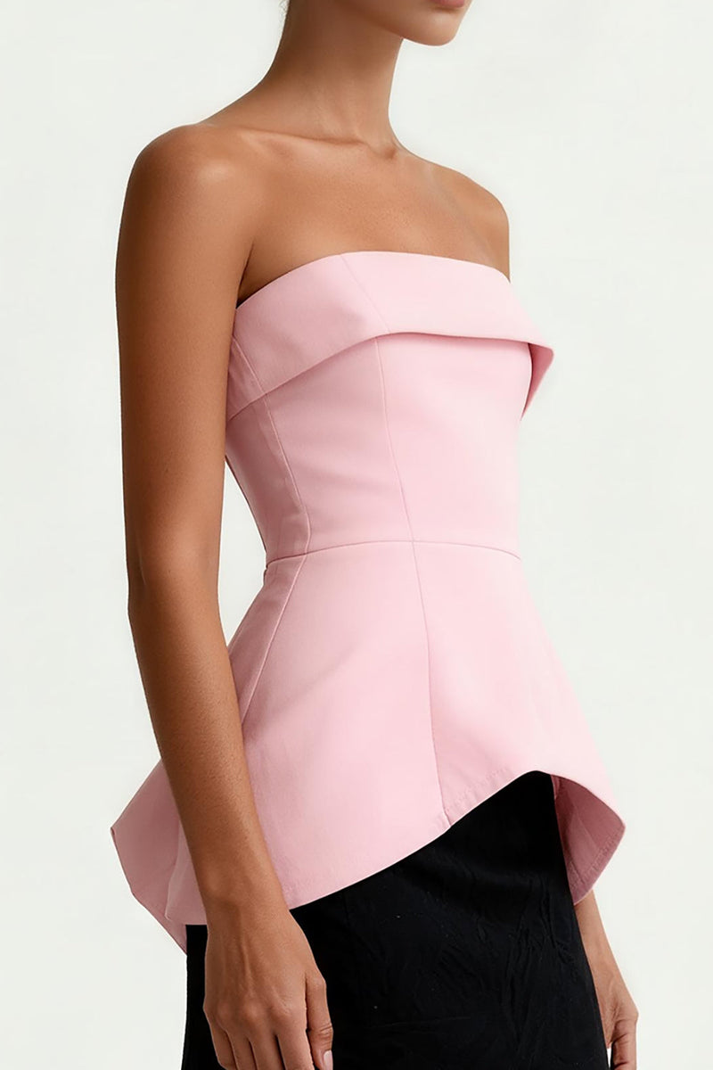 Load image into Gallery viewer, Black and Pink Satin Sheath Strapless Maxi Formal Dress
