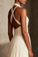 Load image into Gallery viewer, Ivory Sheath Chiffon Halter Ruched Maxi Formal Dress