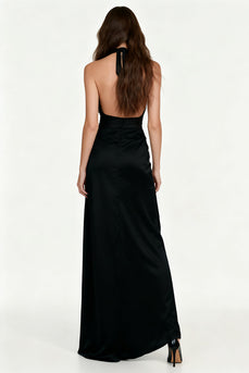 Black Halter Sheath Maxi Formal Dress with Sash
