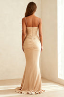 Load image into Gallery viewer, Ivory Spaghetti Straps Ruched Mermaid Maxi Formal Dress