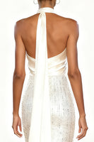 Load image into Gallery viewer, Sparkly White Sequins Halter Mermaid Maxi Formal Dress
