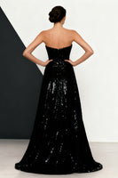 Load image into Gallery viewer, Sparkly Black and White Mermaid Sequins Strapless Long Formal Dress