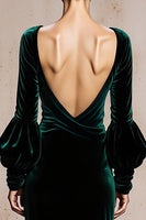 Load image into Gallery viewer, Dark Green Mermaid Velvet V-Neck Long Sleeves Holiday Party Dress