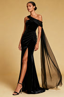 Load image into Gallery viewer, Black One Shoulder Mermaid Maxi Formal Dress with Slit