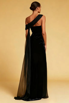 Black One Shoulder Mermaid Maxi Formal Dress with Slit