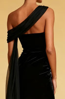 Load image into Gallery viewer, Black One Shoulder Mermaid Maxi Formal Dress with Slit