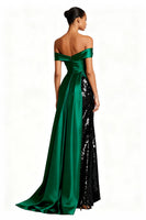Load image into Gallery viewer, Sparkly Dark Green Off the Shoulder Maxi Sequin Formal Dress
