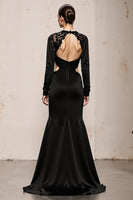 Load image into Gallery viewer, Black Mermaid V-Neck Long Sleeves Formal Dress with Lace