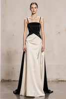 Load image into Gallery viewer, Black and White Spaghetti Straps Satin Maxi Formal Dress