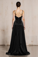 Load image into Gallery viewer, Black and White Spaghetti Straps Satin Maxi Formal Dress