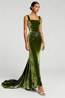 Load image into Gallery viewer, Simple Olive Velvet Mermaid Maxi Formal Dress
